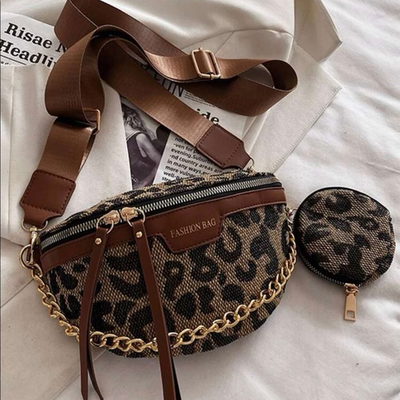 Leopard Print Chain Saddle Bag With Coin Purse - Picture 3 of 6